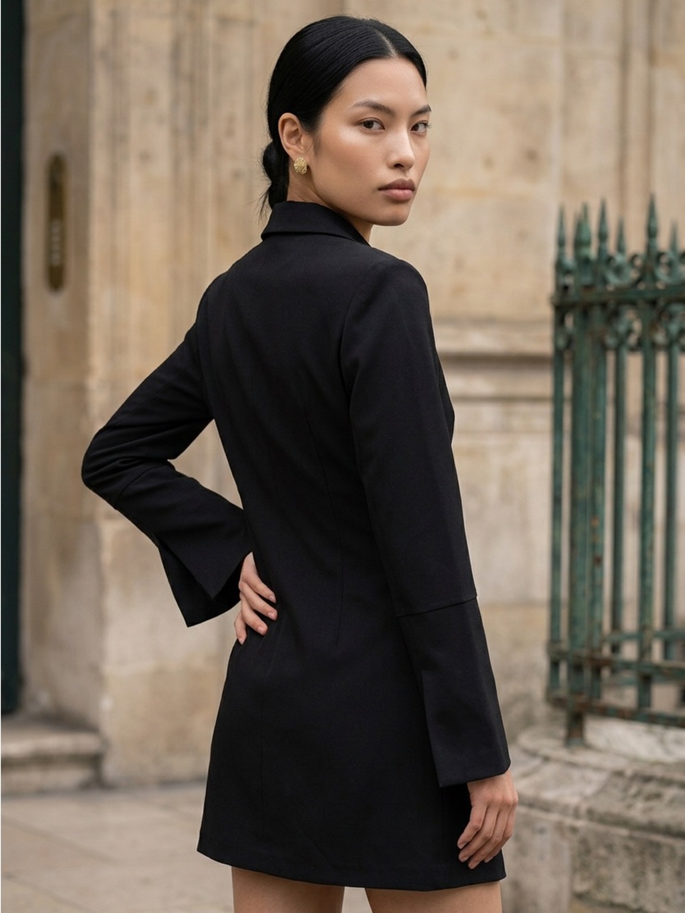Abrams Black Tailored Button-Front Blazer Flared Sleeves Y2K-38 Large - Picture 3 of 15